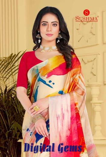 Digital Gems By Sushma Fancy Printed Casual Wear Satin Saree Collection